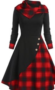 DRESSLILY•Hooded Mock Button Overlap Midi Dress/L